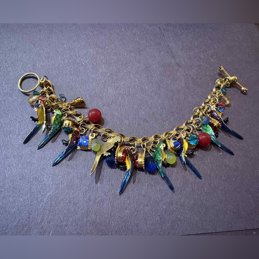 Latr Lunch At The Ritz Colorful Vintage Parrot Charm Bracelet